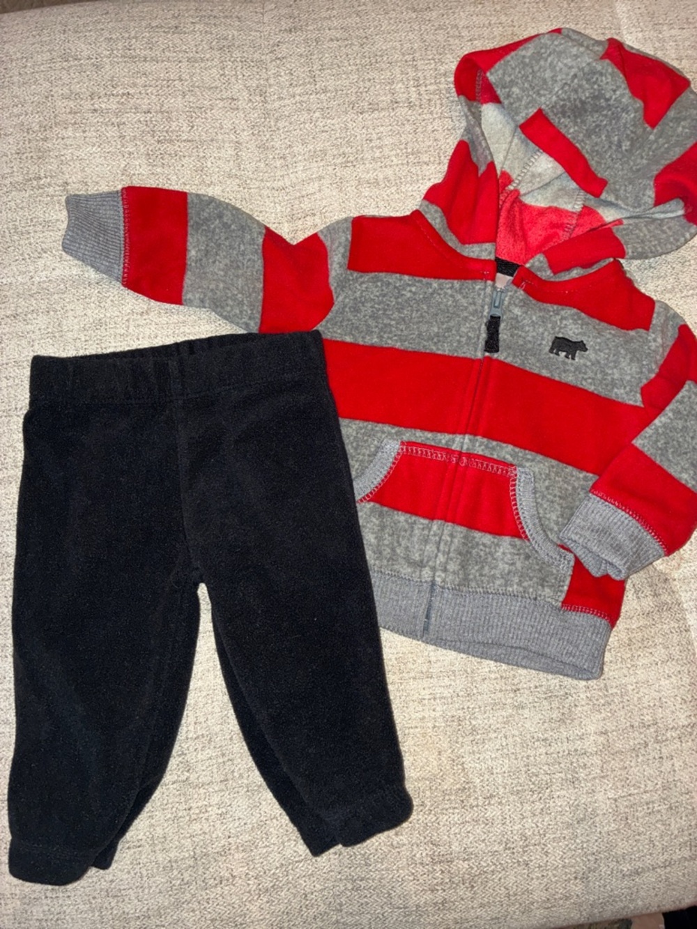 Carter's Red and Gray Striped Hoodie with Black Joggers